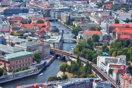 Berlin aerial view with river Spree