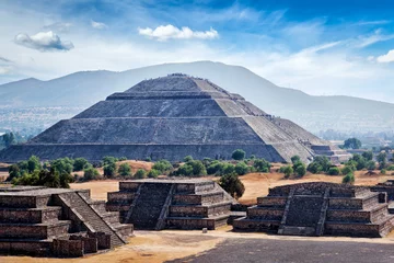 Stickers pour porte Mexique Panorama des pyramides de Teotihuacan
