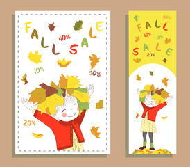 Fall sale banner with cute girl