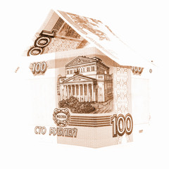 Russian money ruble bond, rouble banknote residential isolated, white background