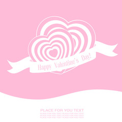 Vector illustration. Banner for design poster, card or invite Valentine's Day with hearts and title on pink background