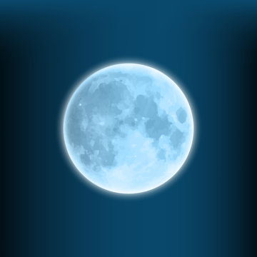 glowing blue moon on a dark blue background