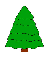 Christmas tree, cartoon design for card,  icon, symbol. Winter vector illustration isolated on white background.