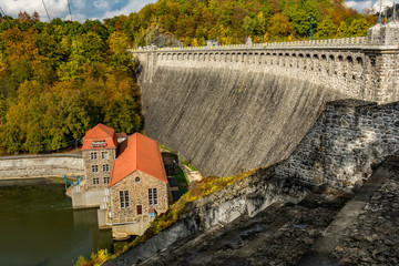 Autumn view of Pilchowickie Lake Dam, Poland, Poland