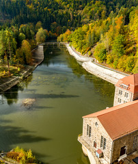 Autumn view of Pilchowickie Lake Dam, Poland, Poland