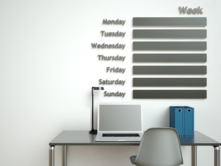 Naklejka premium Wall calendar. Schedule memo management organizer concept. 3d rendering interior