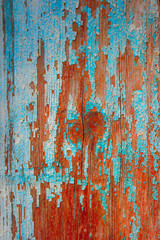 Blue wooden background. Weathered painted planks turquoise texture macro