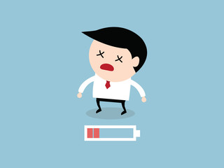 Businessman with low battery, flat design, vector EPS10