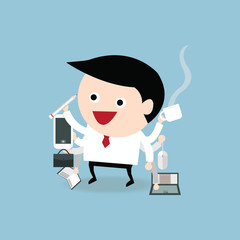 Businessman with multi tasking and multi skill, flat design