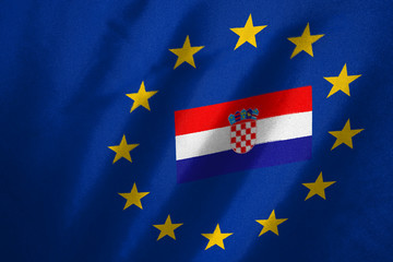 croatia flag in EU flag on fabric