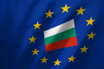 bulgaria flag in EU flag on fabric
