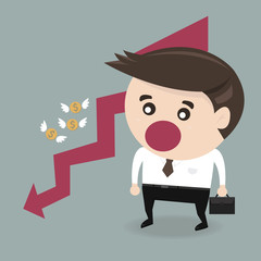 Businessman fail and money flying , vector, flat design