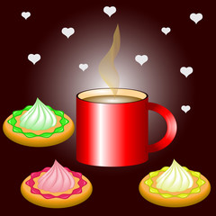 Hot cup of coffee with delicious cookies. creamy cookies with cup of coffee for your design