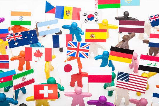 Plasticine humans with the various flags