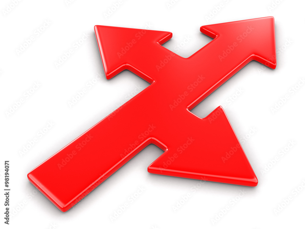 Poster 3d image of arrow in three directions. image with clipping path