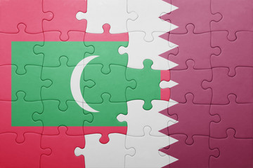 puzzle with the national flag of maldives and qatar