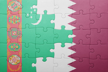 puzzle with the national flag of turkmenistan and qatar