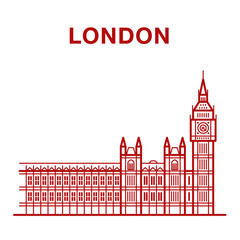 Vector Illustration of Big Ben and Parliament, Line art. Famous Britain Landmark 