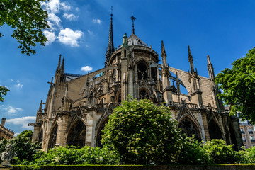 Fototapeta na wymiar Spire and east side of Cathedral Notre Dame de Paris. France.