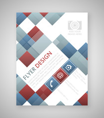 Geometric flyer template design with blue and red square elements. Cover layout, brochure or corporate banner.