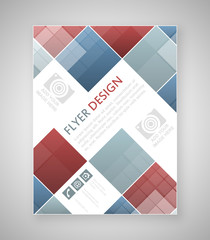Geometric flyer template design with blue and red square elements. Cover layout, brochure or corporate banner.