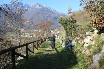 person walking in the mountains