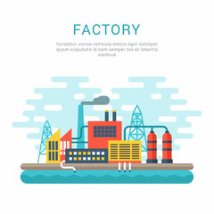 Industrial Factory Buildings. Flat Style Vector Conceptual Illustrations for Web Banners or Promotional Materials