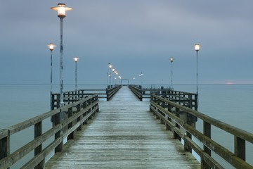 Pier in Ahlbeck. Ahlbeck at Baltic Sea on Usedom Island,Mecklenburg- Vorpommern,Germany.