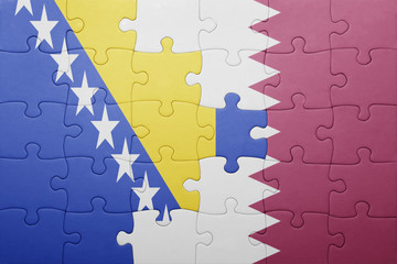 puzzle with the national flag of bosnia and herzegovina and qatar