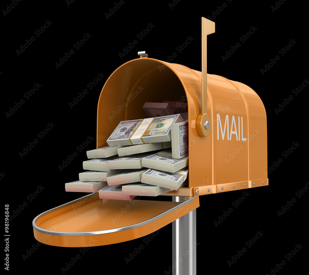 Poster open mailbox with dollars. image with clipping path