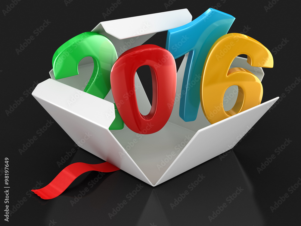 Poster open package with 2016. image with clipping path