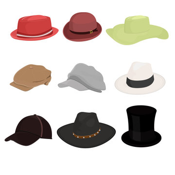 Hat set of nine isolate on white background