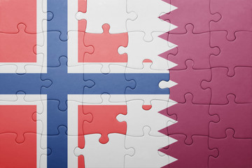 puzzle with the national flag of norway and qatar