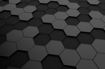 Abstract 3D Rendering of Surface with Hexagons.