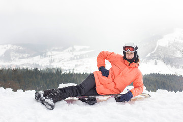 Fototapeta na wymiar Girl with a snowboard