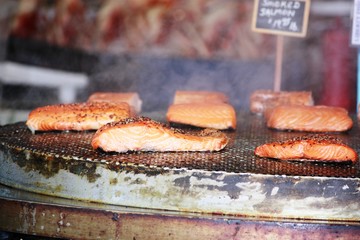 Grilled salmon at Fisherman's Warf in San Francisco, USA