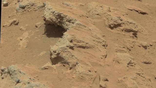 The Hottah rock outcrop, remnant of ancient streambed  in Gale crater on the planet Mars. Footage interpolated from 2800x2800px original stereo image pair. Elements of this imagery furnished by NASA;