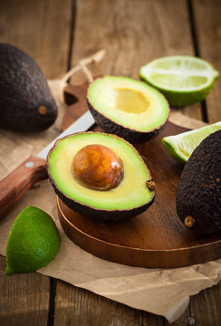 Sliced fresh avocado on cutting board