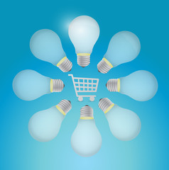shopping cart around light bulbs.