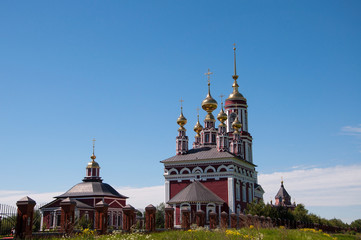 Church of Archangel Michael in Suzdal, Russia. It is five-domed russian orthodox church with a bell tower. Built in 1769.