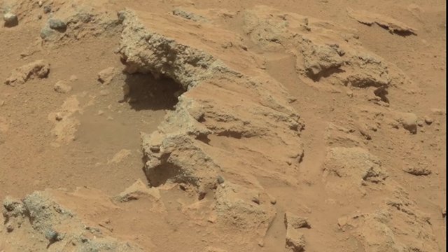The Hottah rock outcrop, remnant of ancient streambed  in Gale crater on the planet Mars. Footage interpolated from 2800x2800px original stereo image pair. Elements of this imagery furnished by NASA