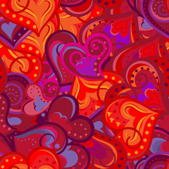 Heart red and violet pattern. Vector seamless background.