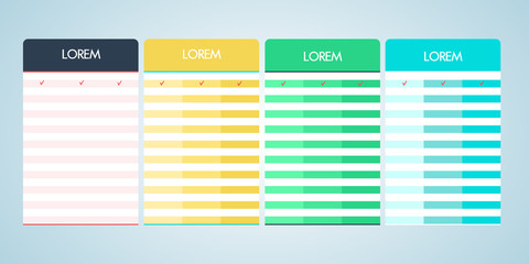 Set of vector pricing table in flat design