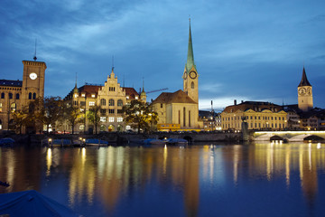 Naklejka na ściany i meble Amazing Night photo of Zurich and Limmat River, Switzerland