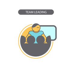 Obraz premium Line icon with flat design elements of business concepts, team leading. Modern vector pictogram
