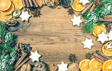 Christmas cookies and spices. Holidays food. Vintage style