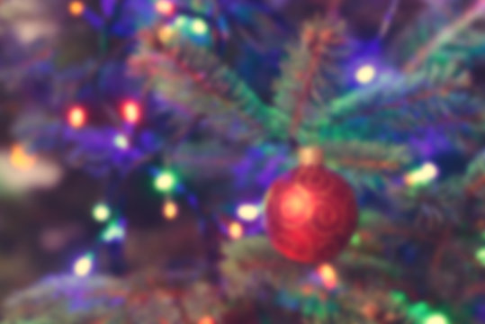 Blurred photo of christmas tree, detail