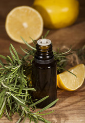 Lemon essential oil and rosemary