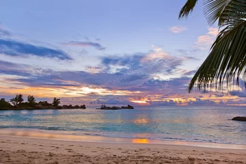 Printed kitchen splashbacks Tropical beach Seychelles tropical beach at sunset