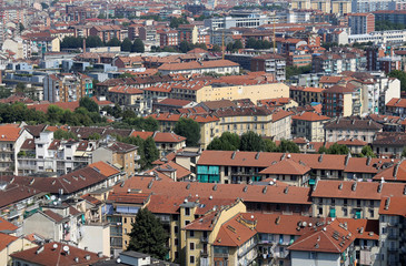 Naklejka na ściany i meble aerial view of a European metropolis with roofs